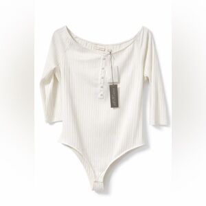 New York & Company White Ribbed Top